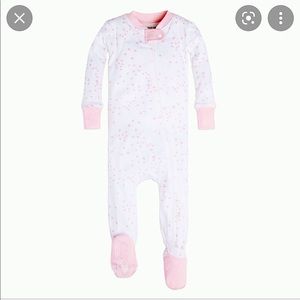White jammies with pink stars by Burt Bees.